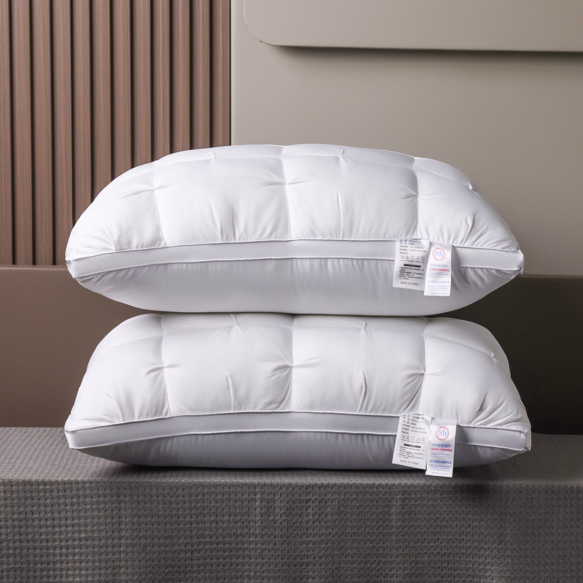 Whtie And Brown Premium Soft Luxury Bed Pillows - Queen-Sized Hypoallergenic Polyester Cover - Ergonomic Design For Back, Stomach Or Side Sleepers, Deep Sleep, Cervical Spine Protection
