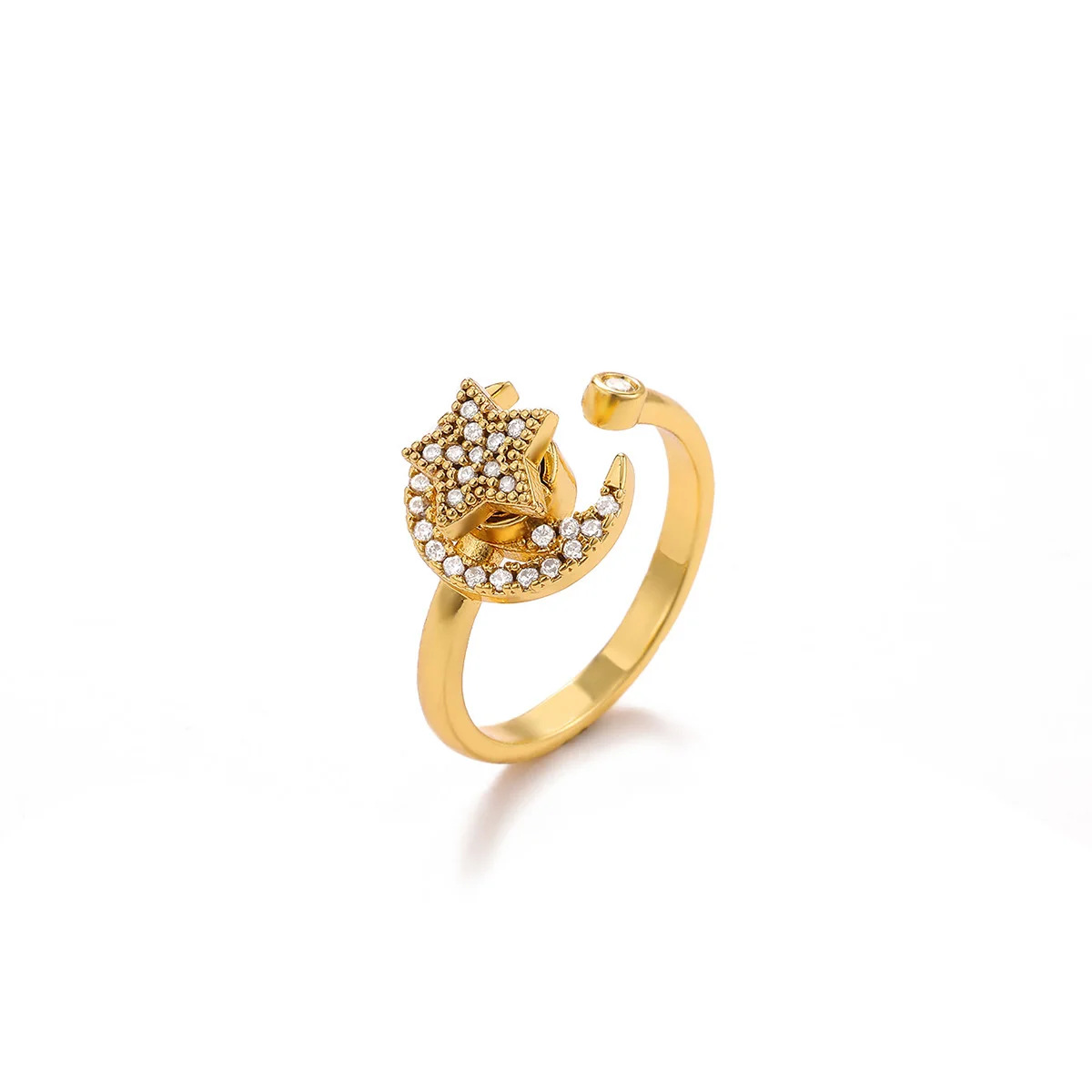 Anti Anxiety Rotatable Ring Luxury Diamond Inlaid 18K Gold Plated Flower Band