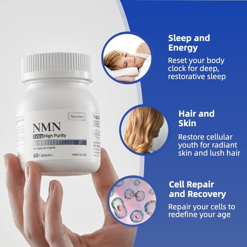 NMN Supplement 500mg Ultra Pure 99.8 Stabilized Form Supports NAD Production Cellular Health Healthy Aging 60 Capsules