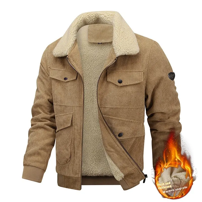 Winter Lapel Fleece Jacket with Pockets Warm Thicken Cotton