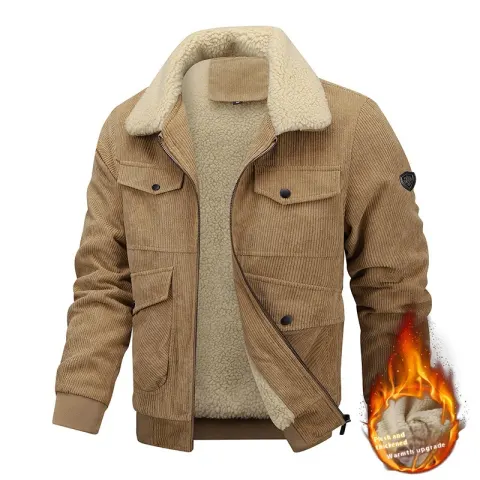 Winter Lapel Fleece Jacket with Pockets Warm Thicken Cotton
