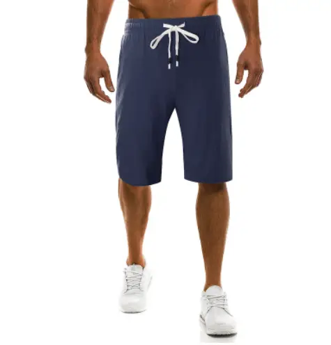 Men's Solid Color Cotton Linen Five Casual Pants