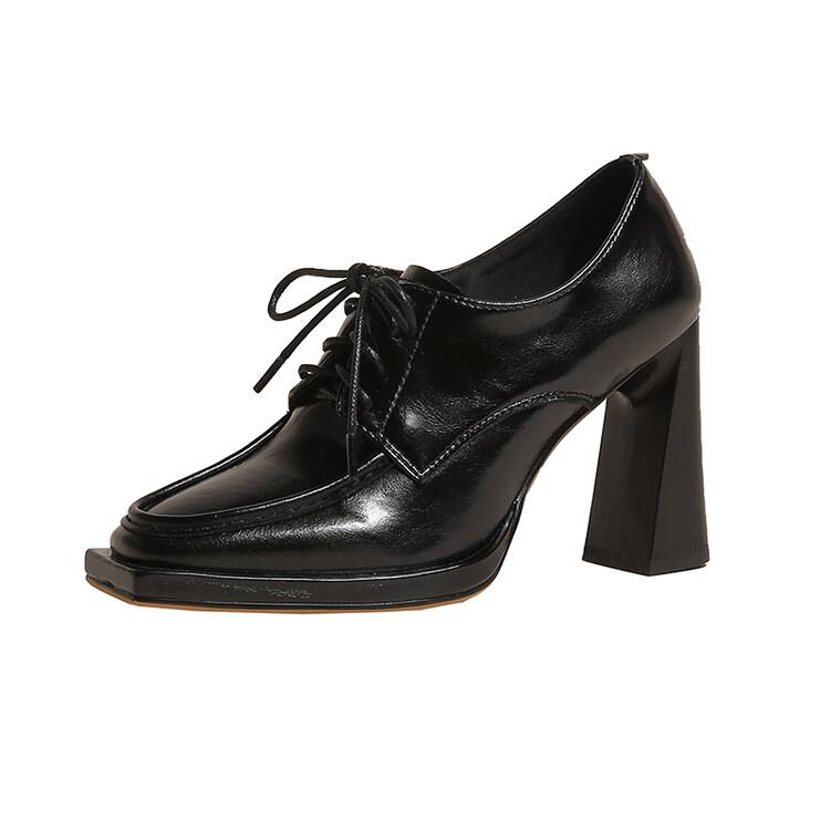 Women's Patent Leather Chunky Heel Platform Shoes