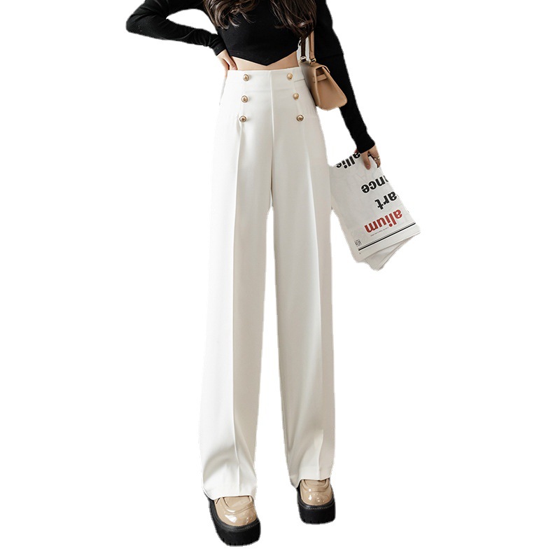 Double Breasted High Waist Straight Casual Wide Leg Pants