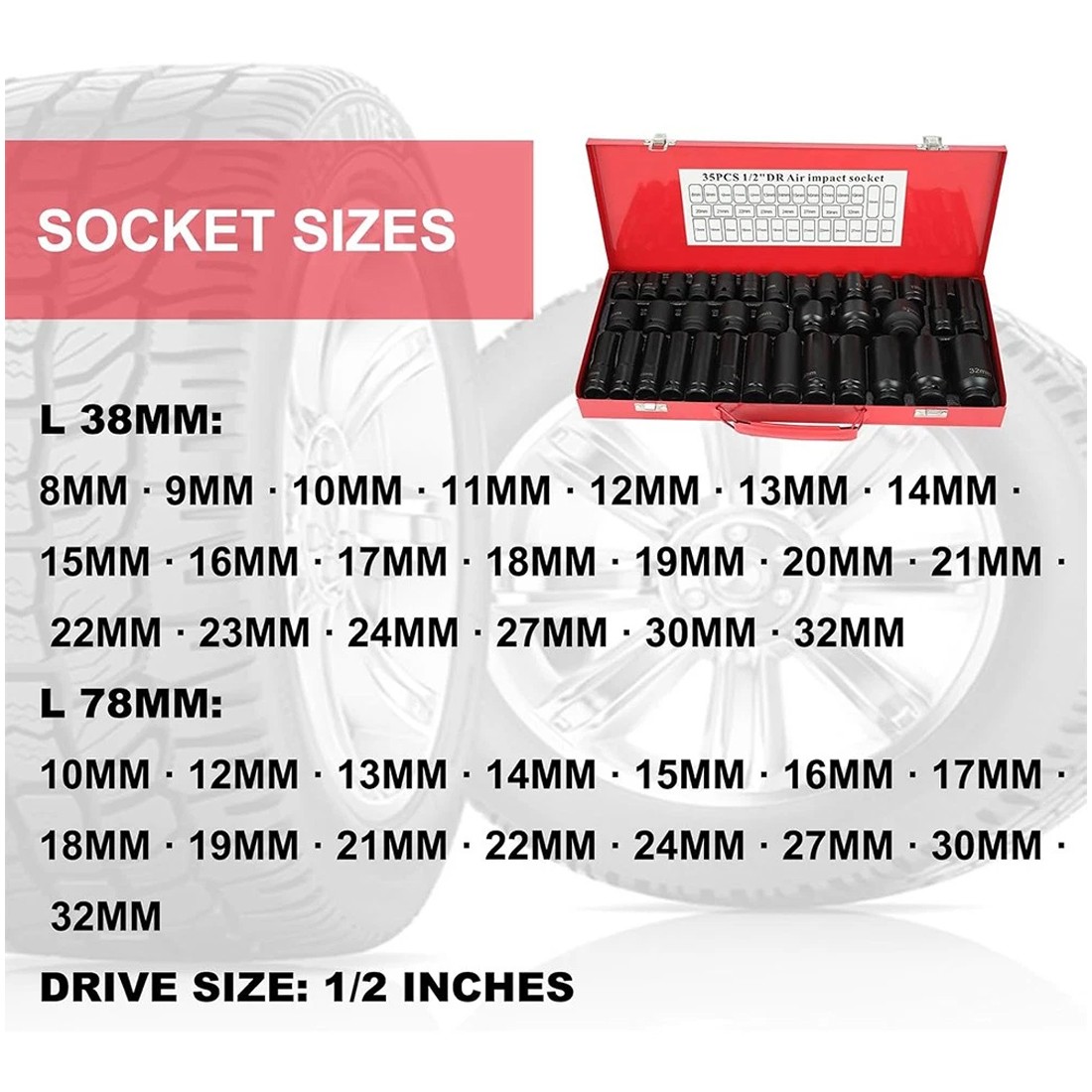 Heavy Duty 40 Piece Car Truck Deep Impact Socket Set Drive 8-32mm Metric — image 3