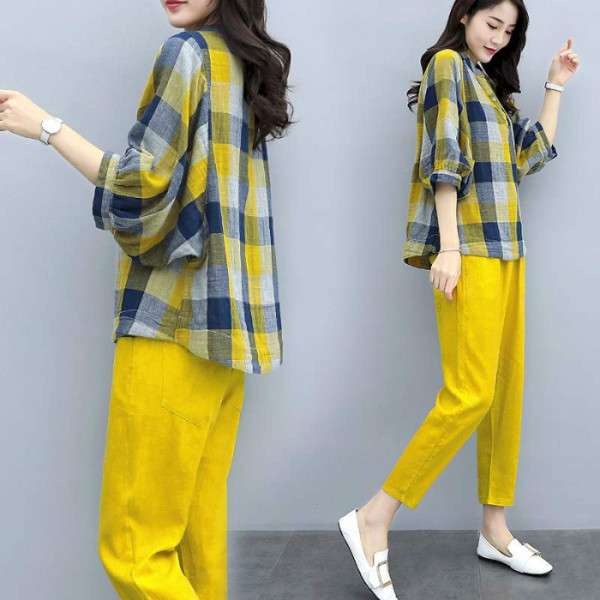 Plaid Shirt Ankle Trousers And Feet Pants Casual Fashion Suit