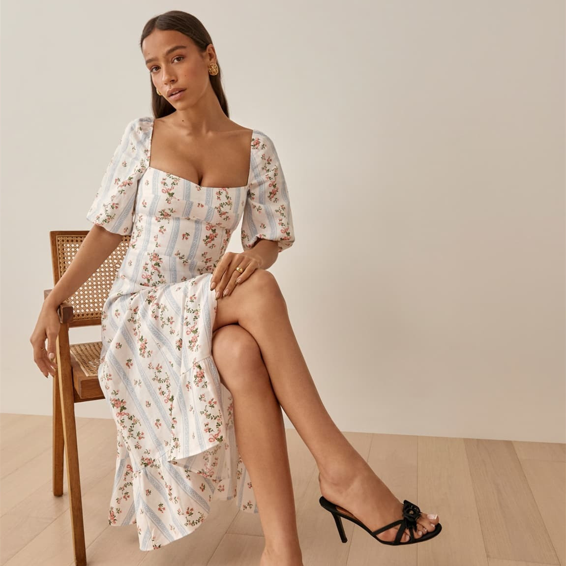 Chiffon Puff-Sleeve Midi Dress, picture 7 of 8