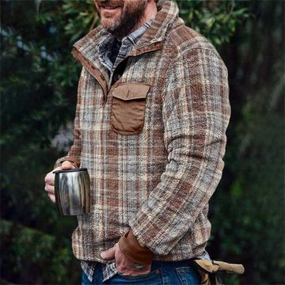 Autumn And Winter Casual Button Pocket Flannel Plush Men's Sweater