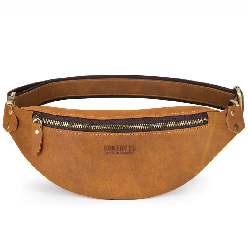 Retro Crazy Horse Leather Men's Waist Bag Genuine
