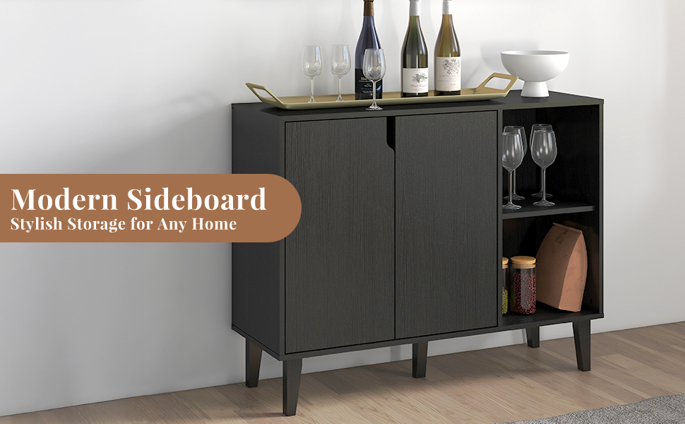 Sideboard Wood Storage Accent Cabinet TV Stand Home Bar Buffet With 2 Doors — image 4