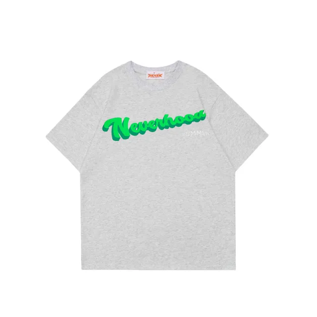 Literary Letters NEVERHOOD Printed European And American Loose Short sleeved Grey - Shop at LoveMi