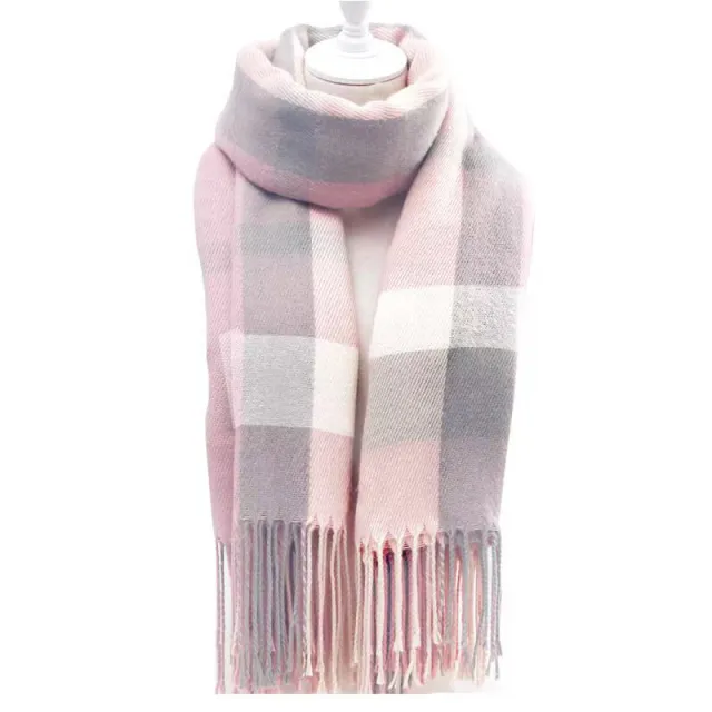 Couple Winter Scarf Thick Warm Polyester Tassel Shawl Wrap, 180x70cm Unisex Scarves For Women & Men, Christmas Thanksgiving Gift Pink - Shop at LoveMi