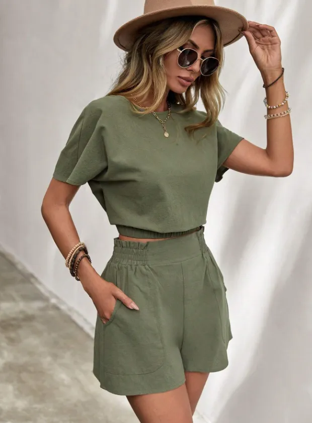 Women's Casual Breathable Short Sleeved Set Green - Shop at LoveMi