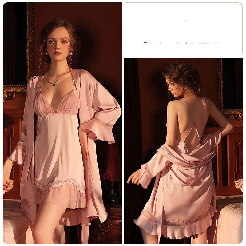 Title 7, Womens Pajamas Panel Ruffle Tie Robe Bathrobe ...