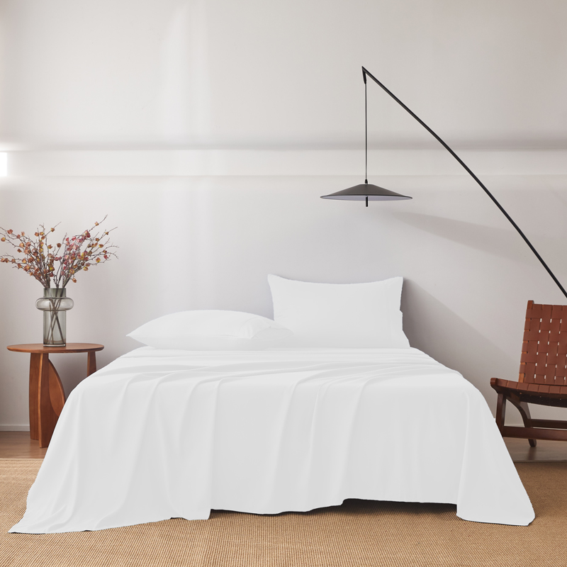 2000TC 4PCS Bed Sheet Set Single KS Double Queen King Flat Fitted Pillowcases White