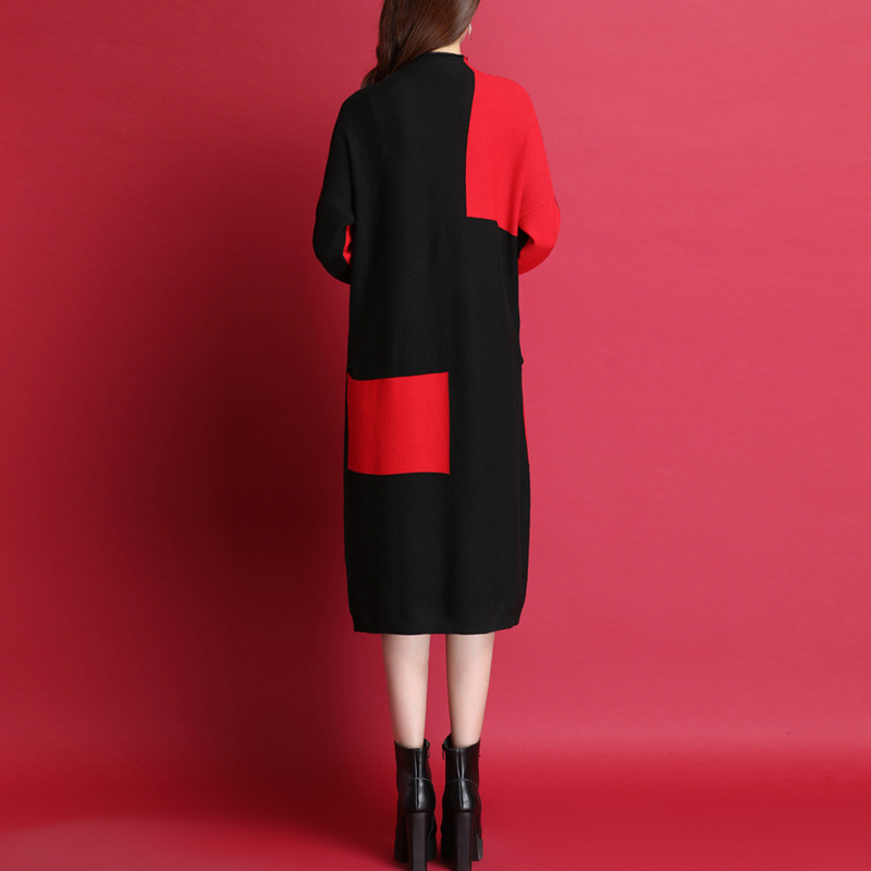 Contrasting Color Sweater Dress Loose Base Long Skirt