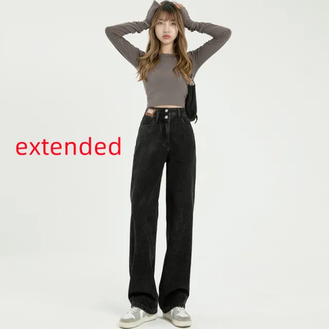 Retro Women's New Straight High Waist Wide Leg Jeans Black Grey Extended - Shop at LoveMi
