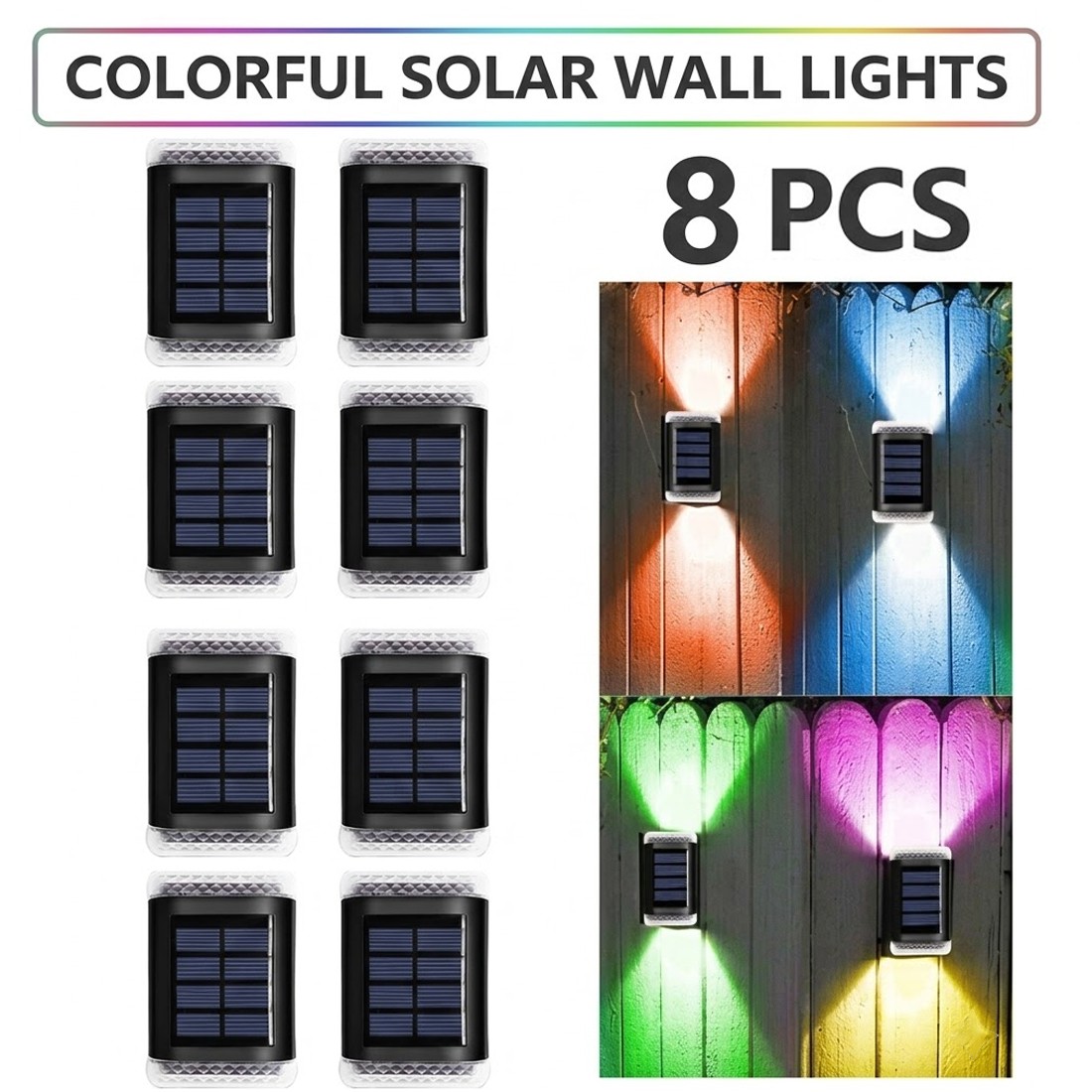 8Pack Super Bright Solar Powered Door Fence Wall Lights LED Outdoor Garden Lamp