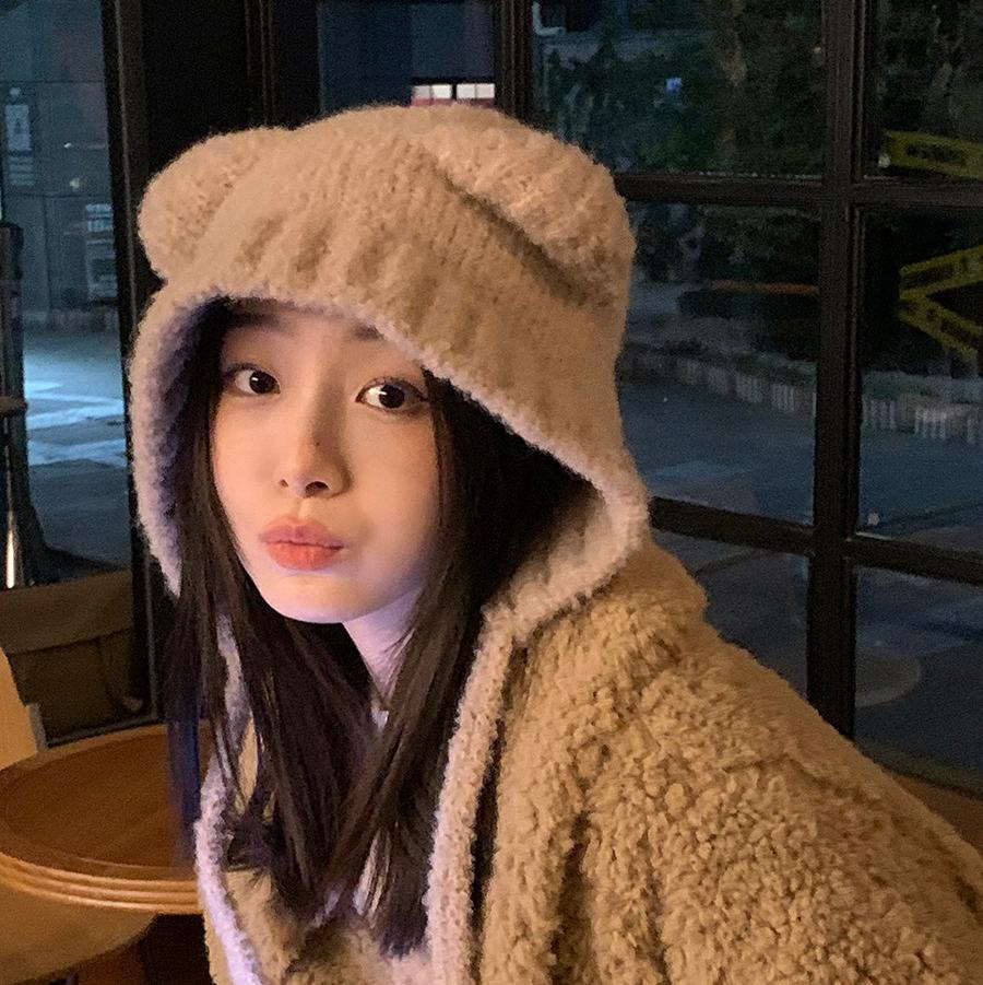 Women's Lace-up Cute Bear Ears Plush Hat