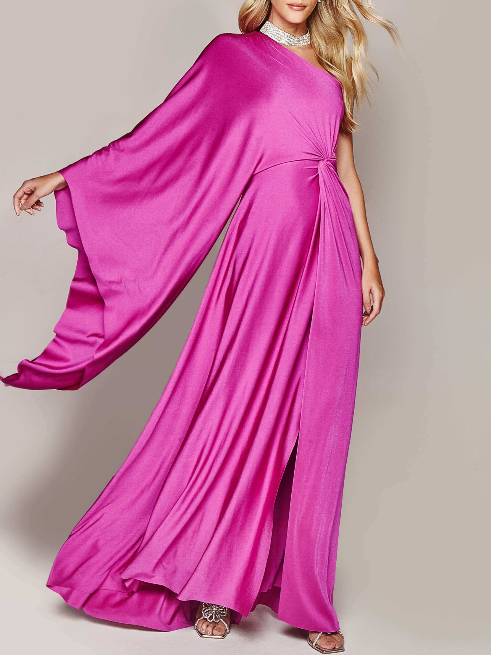 One Shoulder Twist Maxi Dress Rose - Shop at LoveMi