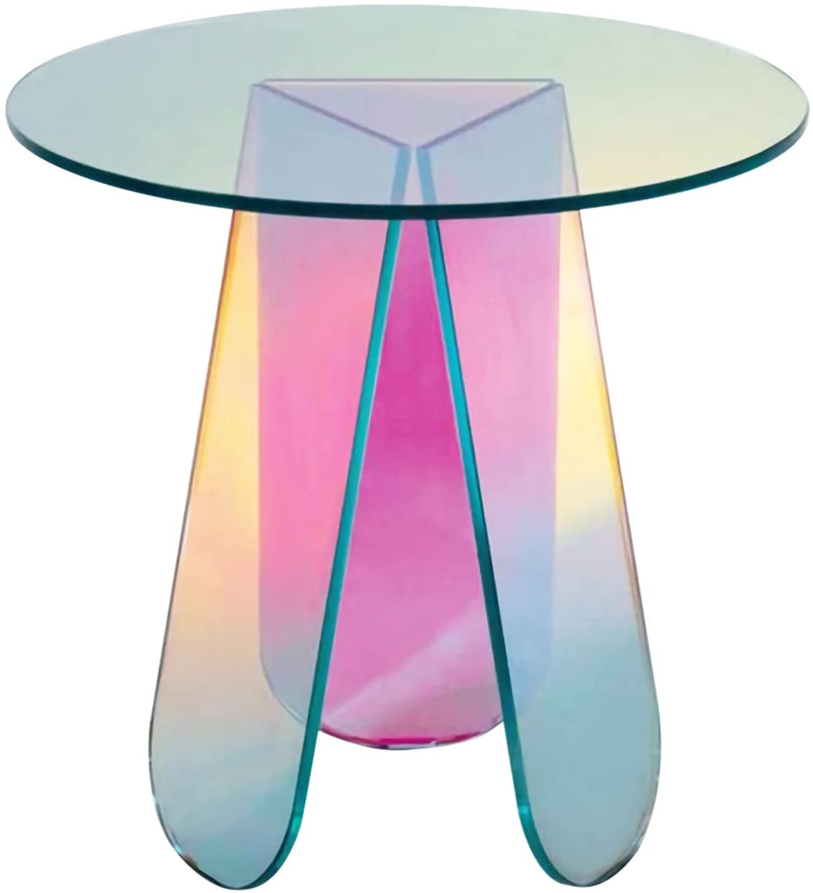 Acrylic Rainbow Color Coffee Table, Iridescent Glass End Table Round Side Table