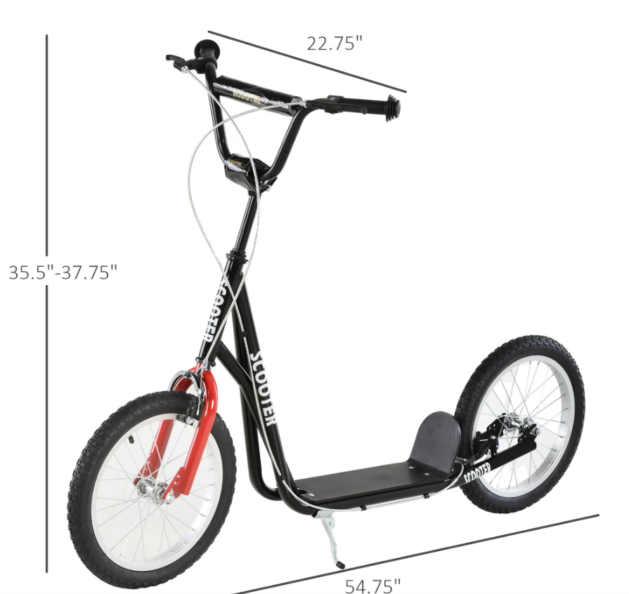 Kids Kick Scooter, Black, Adjustable Handlebar, Dual Rear Brakes, Inflatable Wheels
