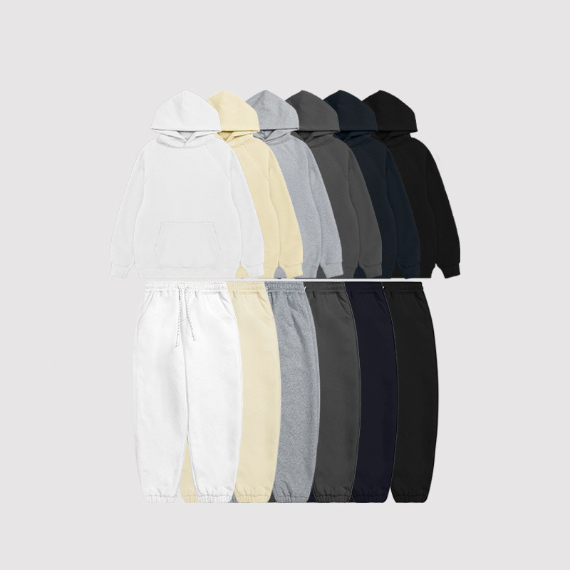 Men's Fleece Hasu Line Raglan Hooded Solid Color Sanitary Pants Suit