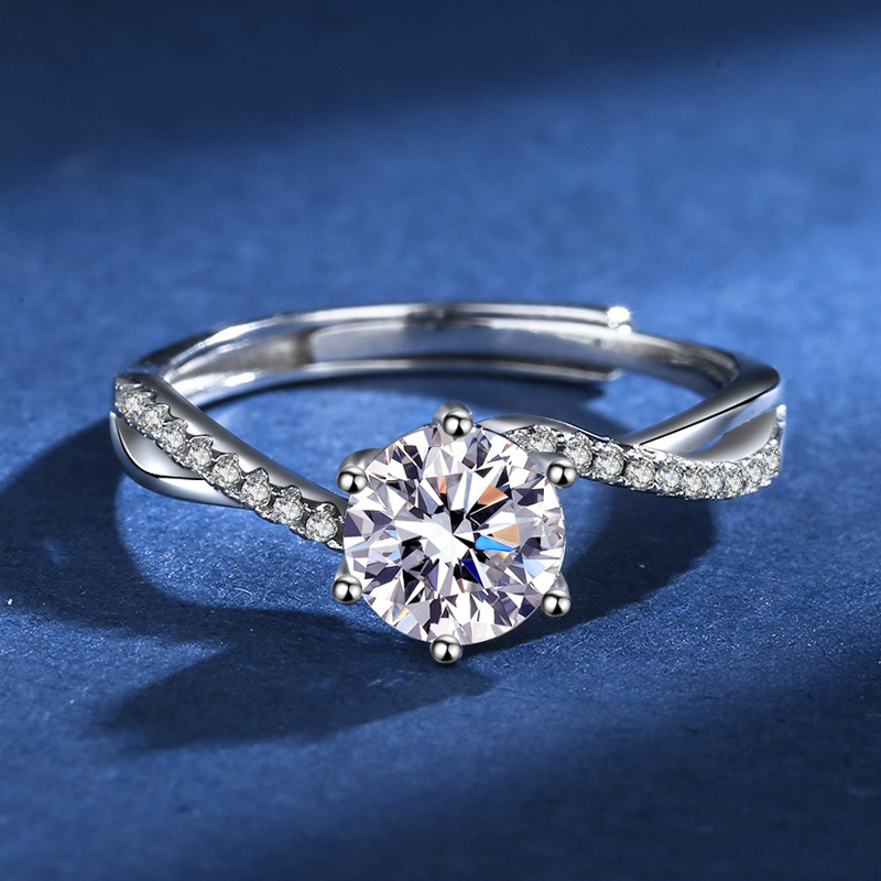 Cross Six Prongs Simulation Diamond Silver Plated Ring