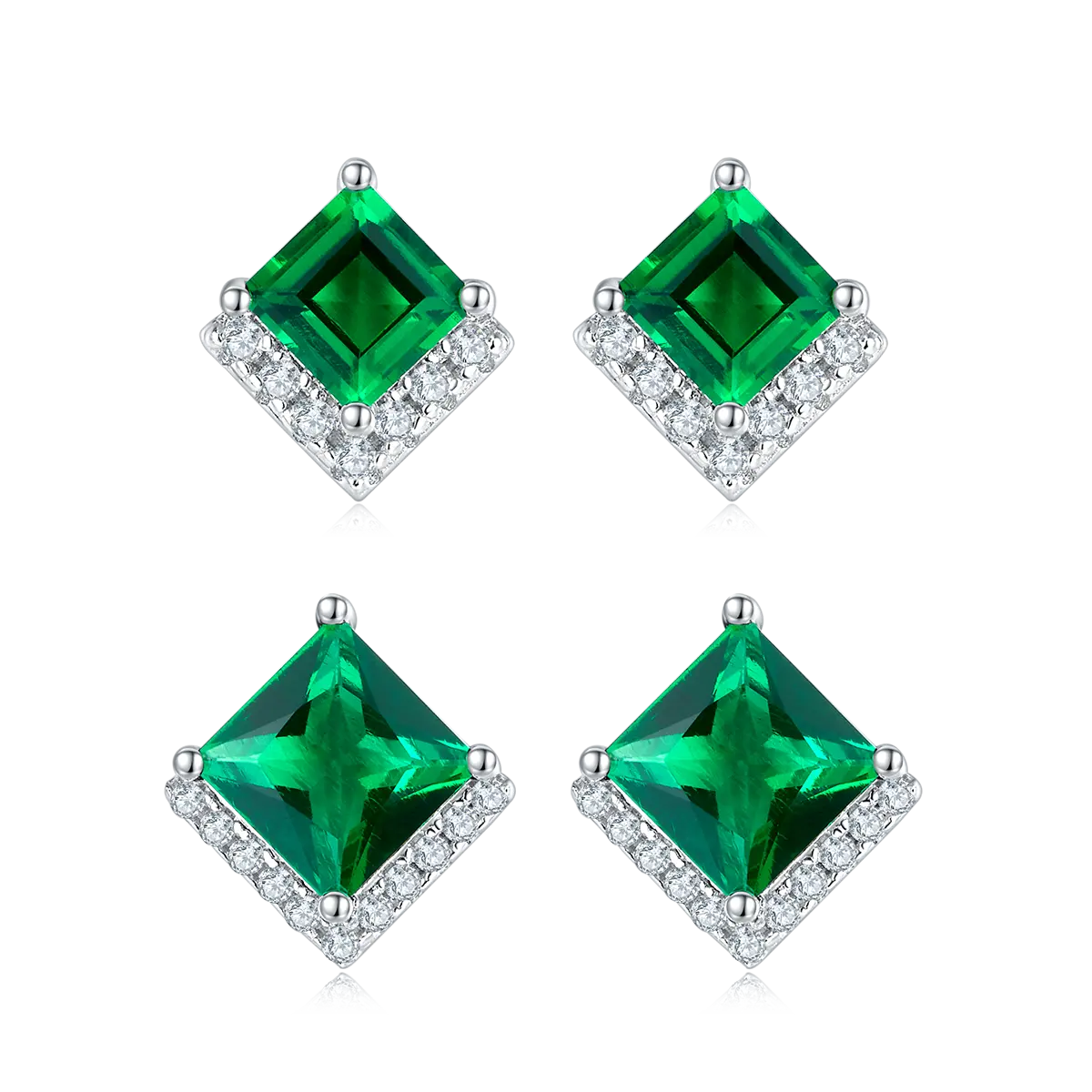 S925 Silver Platinum Plated Lab-Created Emerald Earrings