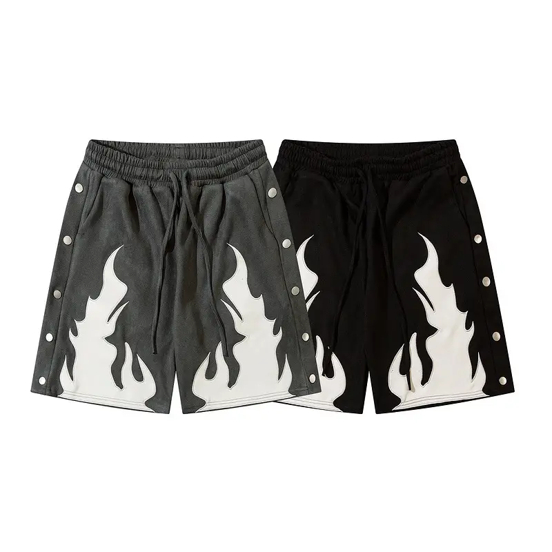 Velvet Flame Panel Contrast Breasted Shorts