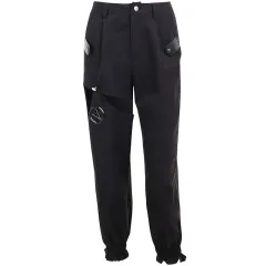 Goth Punk Loose Slack Track Pants Cargo - Black - View 1