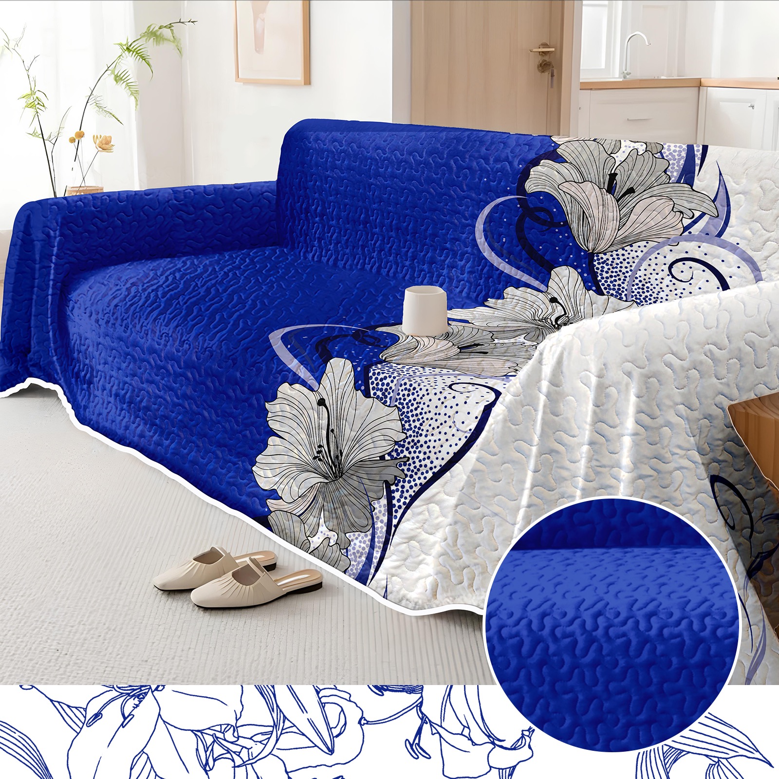 Quilted Embroidered Sofa Cover And Daybed Cover Set For 1 To 4 Seaters — image 1