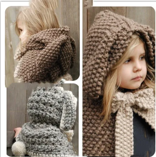 Girls Hats Handmade Kids Winter Hats Wrap Bear Scarf Caps Cute Autumn Children Cartoon Bear Knitted Hats Khaki - Shop at LoveMi