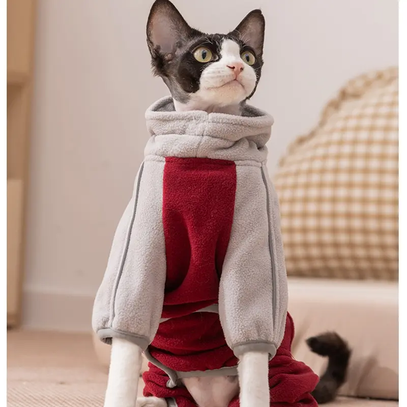 Cat Clothes Are Warm And Fluffy In Winter, Providing Warmth For Kittens In Autumn And Winter. Four-legged Fleece Jackets For Small And Medium-sized Dogs And Dog