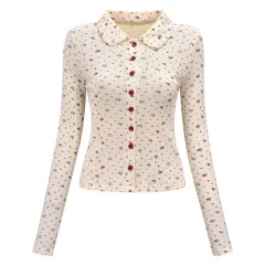 Floral Shirt Lapel Long Sleeve Slim Fit - Floral - View 1