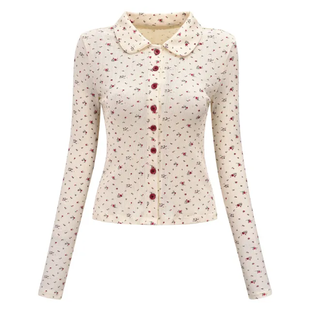 Floral Shirt Lapel Long Sleeve Slim Fit Floral - Shop at LoveMi
