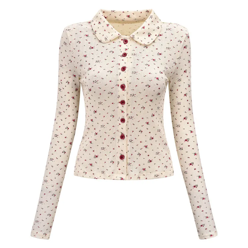 Floral Shirt Lapel Long Sleeve Slim Fit - Floral