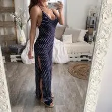 Wave Dot Fashion Sexy Casual Wide Leg Jumpsuit - Photo Color - View 1