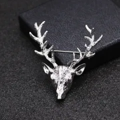 Retro Deer Head Men's Small Suit Brooch Jewellery - Silver - View 1