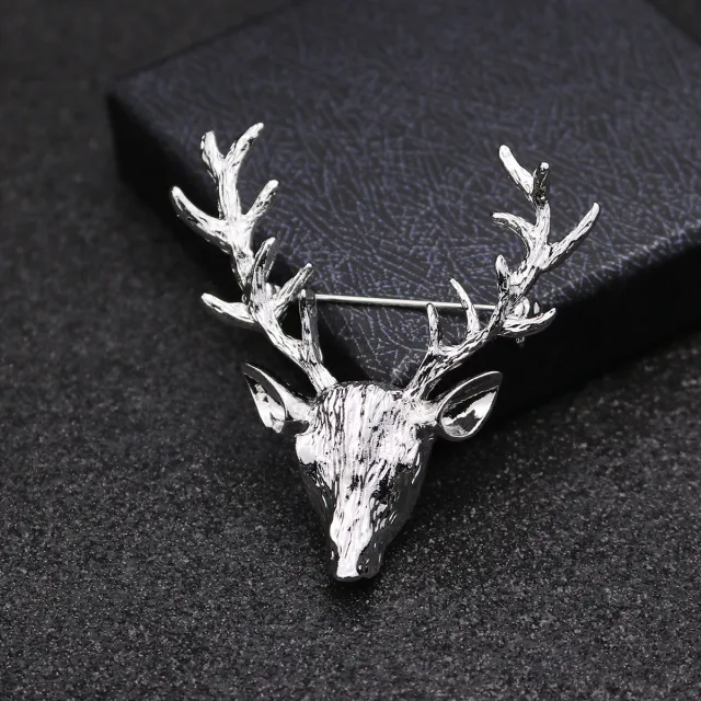 Retro Deer Head Men's Small Suit Brooch Jewelry Silver - Shop at LoveMi