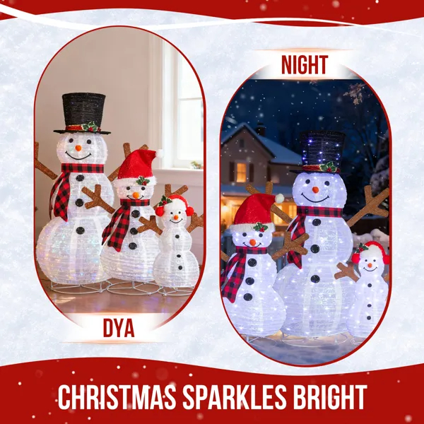 Set Of 3 Lighted Snowman Family Christmas Yard Decorations, 4FT 3FT 2FT Pre-lit Pull Up Snowman With 270 White LEDs, For Xmas Outdoor Holiday Indoor Decor Lighted Holiday Displays image 4