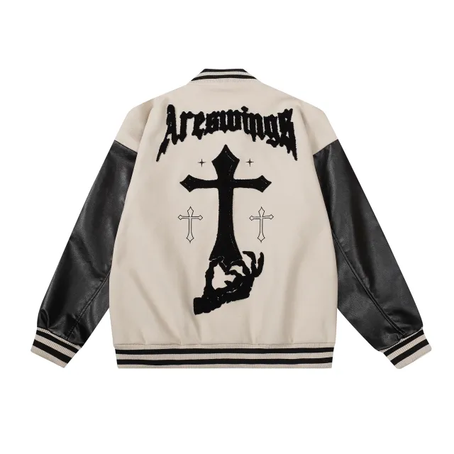 Letter Cross Towel Embroidered Baseball Jersey Apricot - Shop at LoveMi