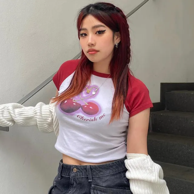 Slim Fit Cherry Print Short Sleeve T shirt White - Shop at LoveMi