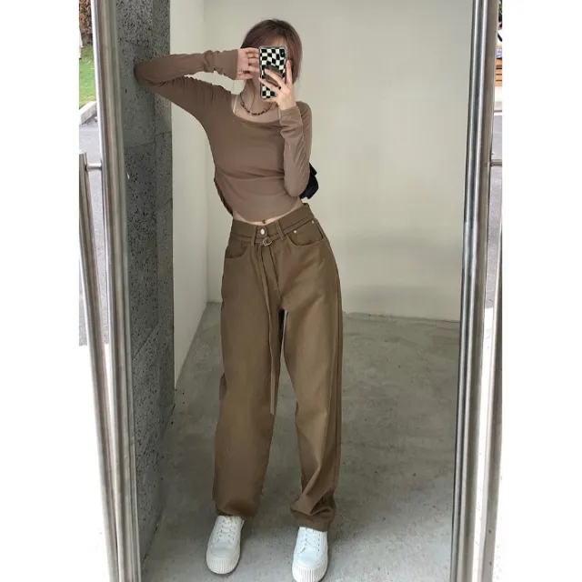 Women's High Waist Slim Khaki Pants Khaki - Shop at LoveMi