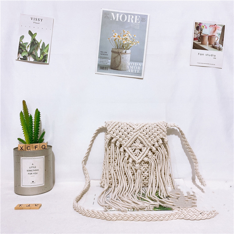 Cotton Thread Tassel Bag Woven Bag With Lid