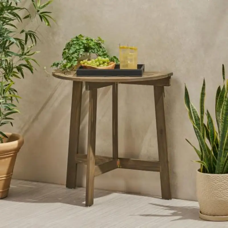 Outdoor Semi-circular Folding Acacia Wood Bistro Dining Table, Natural