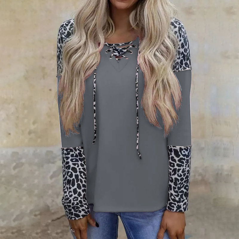 Title 2, Leopard Print Long-Sleeved Stitching Loose Casu...