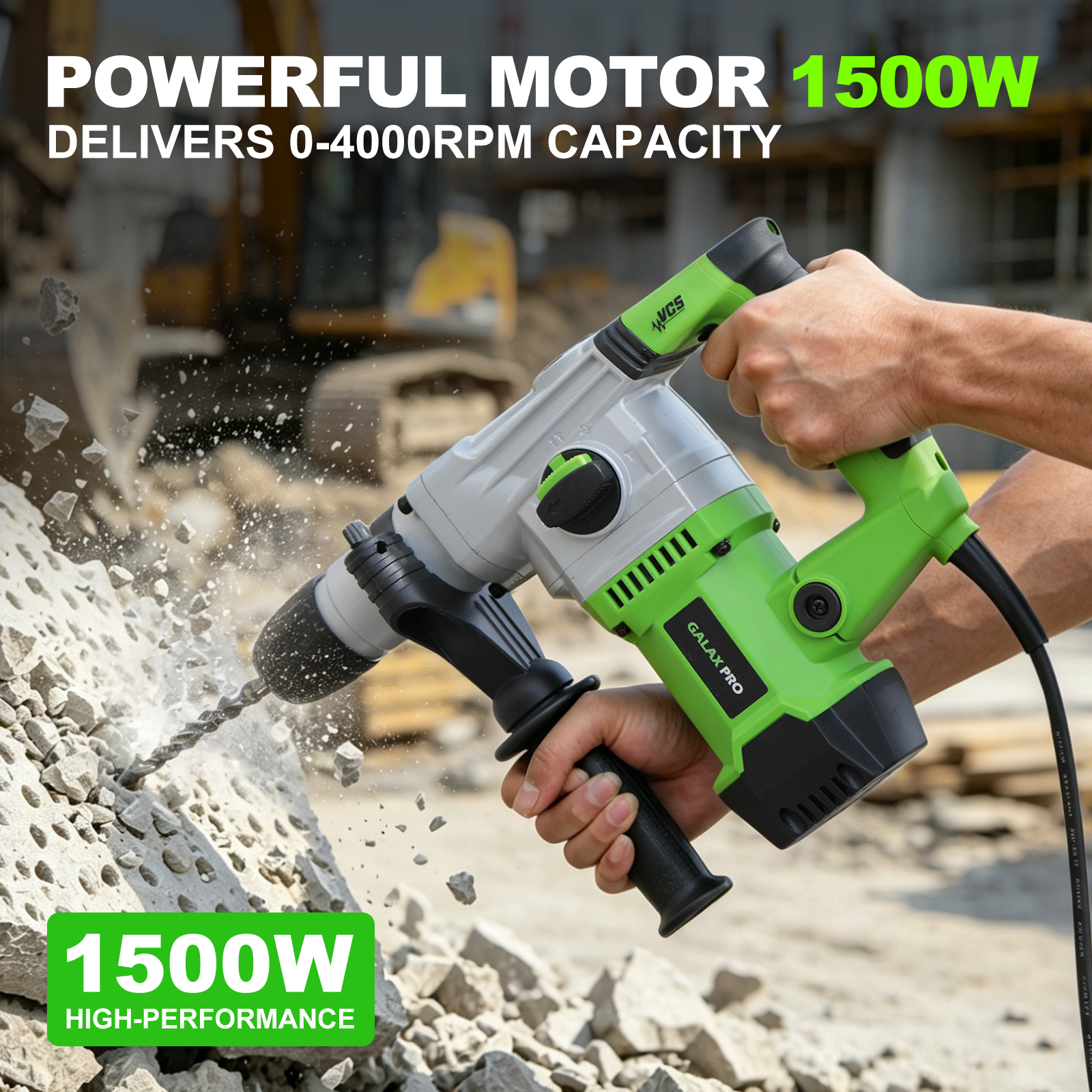 Galax PRO SDS Plus Rotary Hammer Drill 1500W 4000RPM, 4 In 1 Functions, Anti — image 2