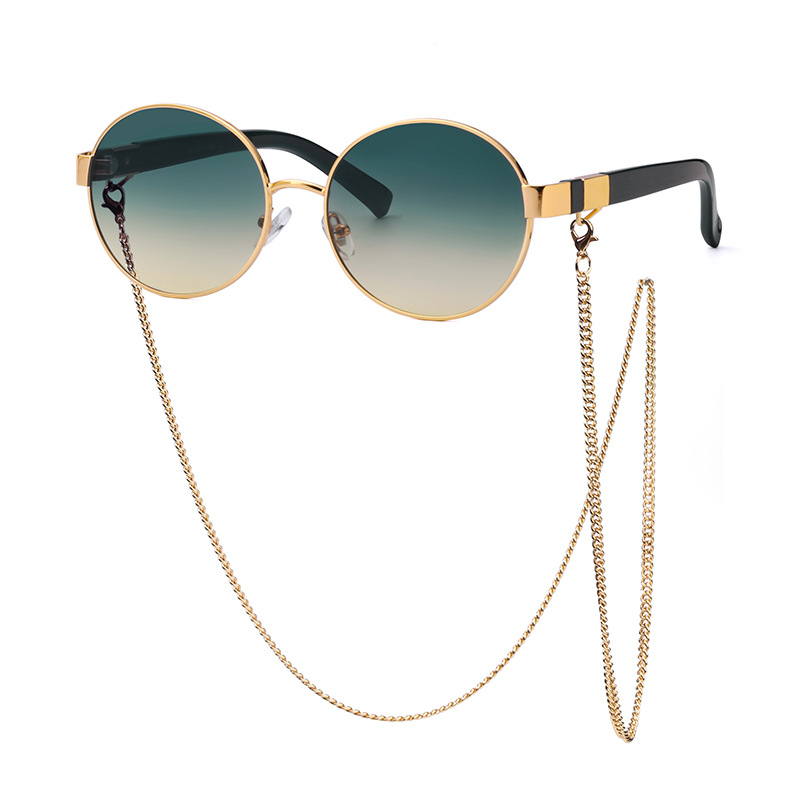 Title 10, Small Round Frame Sunglasses With Chain