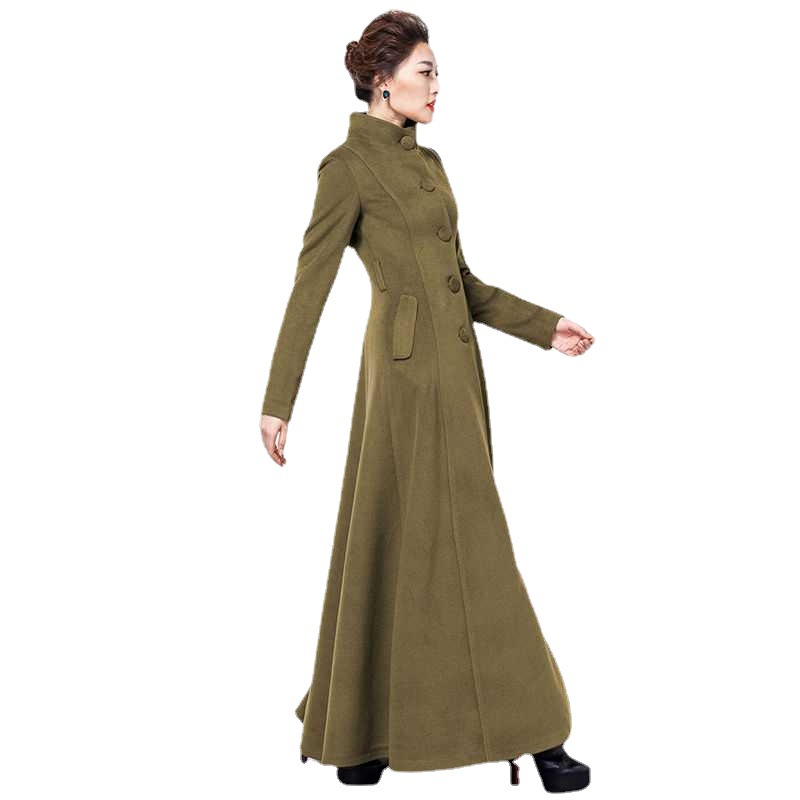 Women's Long Slim Over-the-knee Woolen Trench Coat